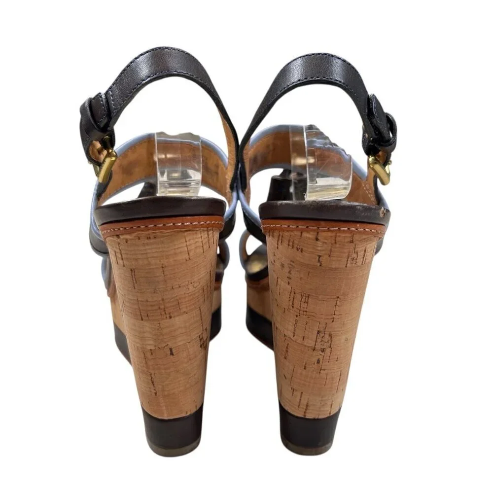 Coach Guileietta Leather Nautical Wedge Platform 8.5 Espadrille Cork Tassel Prep